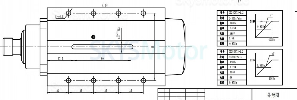 2,2kW 220V/380V Luftgek&uuml;hlt Spindelmotor & Frequenzumrichter-Kit GDZ80X73-2.2 + H100 ER20 Spannzange, 24000U/min, 400Hz